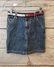 Vintage 90s 00s Y2K Tommy Hilfiger Kids Girl's Denim Blue Jean Skirt Size 6x