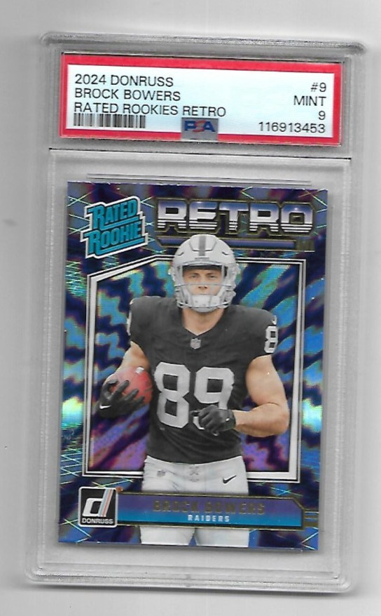 Brock Bowers 2024 Donruss Rated Rookie Retro #9 Raiders PSA  Mint 9