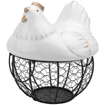 Panier d'art en fer 1pc Fruit Vegetable Storage Metal avec couvercle de poussin - Photo 1/4