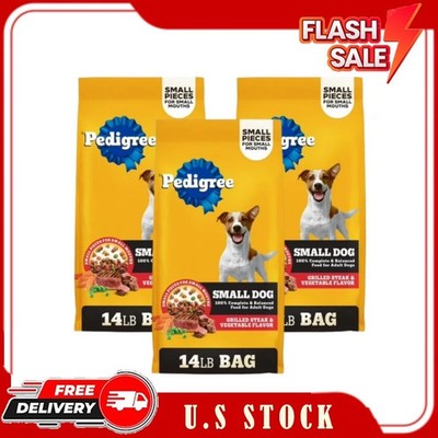 3 Pack Pedigree Adult Small Dog Dry Food Grilled Steak & Vegetable, 14 lb BagOpe