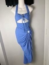 Pretty Little Thing Dusty Blue Cotton Halter Cutout Maxi Dress Women’s Size 4
