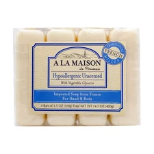 Hypoallergenic Unscented Bar Soap - Triple French Milled Natural Moisturizing...