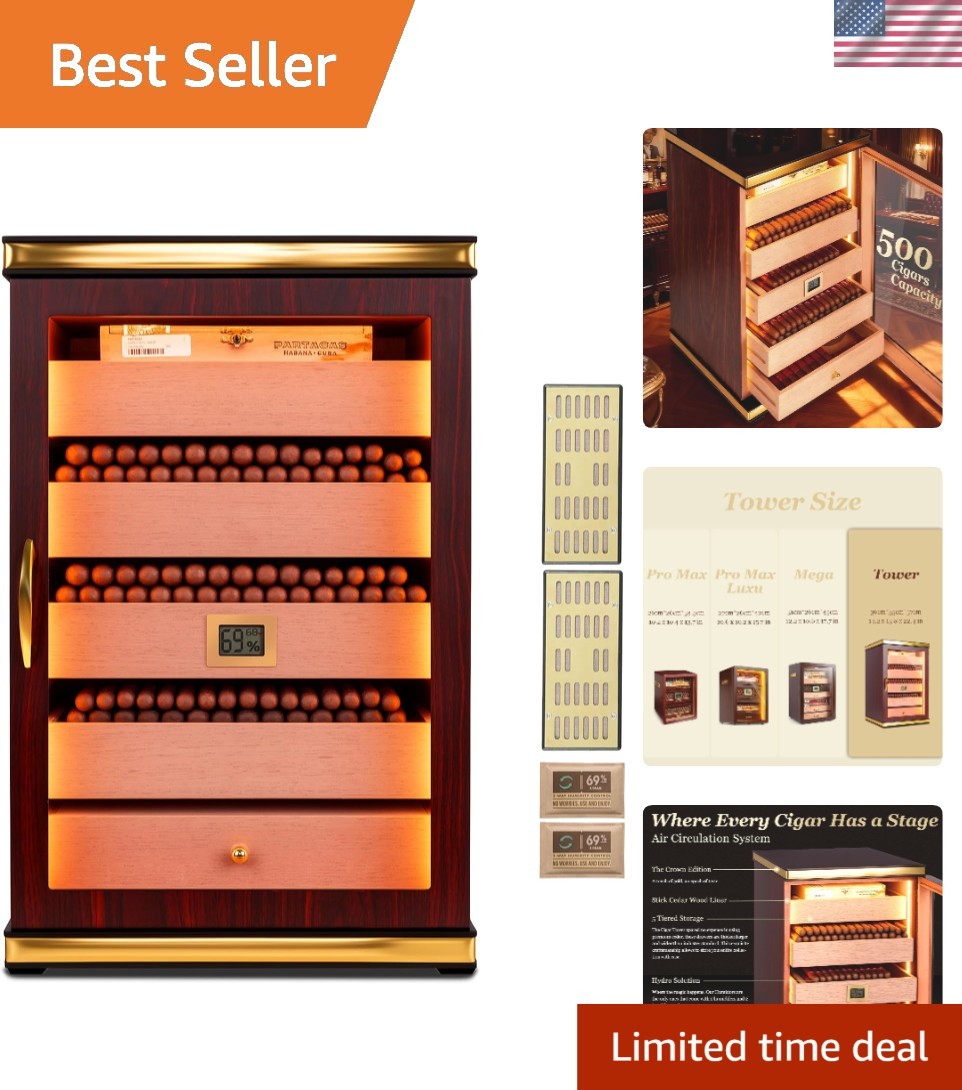 Desktop Humidor for Cigar Aficionados - 5 Cedar Drawers & US
