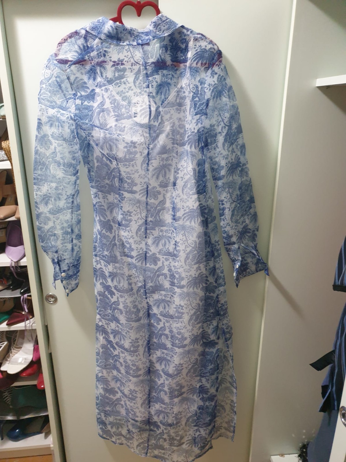 Vestido Camisa STAUD Azul Toile Transparente Mujer S Estampado Palma Nuevo Con Etiquetas