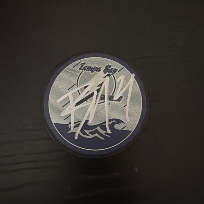 Brayden Point Signed reverse retro Tampa Bay Lightning hockey puck 