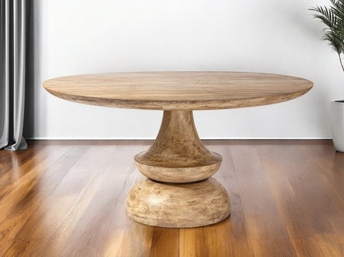 60" Natural Rounded Solid Wood Pedestal Base Dining Table 4512822851983 ...