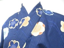 JAPANESE KIMONO YUKATA NAVY BLUE 160.5cm 5 ft 3 in COTTON AA7791