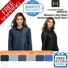 🔥 Harriton Women Key West Long Sleeve Performance Staff Shirt Up To 3XL M580LW