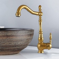 Gold Color Brass Bathroom Kitchen Bar Vessel Sink Swivel Faucet Mixer Tap sgf063