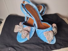 KURT GEIGER KENSINGTON CRYSTAL BOW EAGLE HEAD QUILTED DRESS SANDALS BLUE 36.5