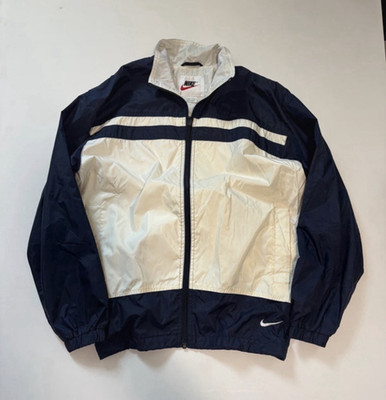 Vintage 90s Nike Men s Navy/White Colorblock Windbreaker Jacket, Size S