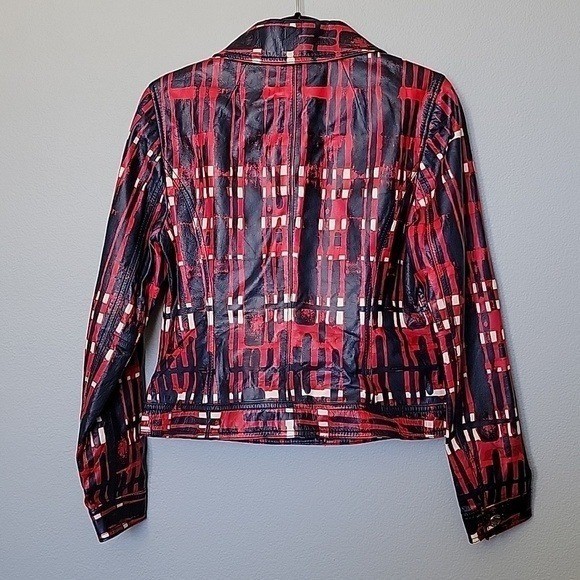 Tory Burch RARE allover painted plaid NWT Buttery Leather Crop jacket large image 8