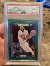 2023-24 Panini Prizm Green Shimmer FOTL /5 Anthony Davis PSA 10 Jersey Numbered 