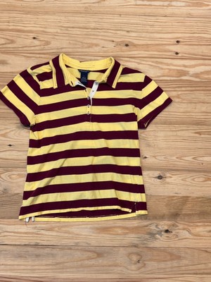 American Eagle Girl's Large 100% Cotton Short Sleeve Striped Yellow Polo Shirt