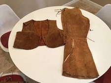 Vintage 60s 70s Hippie Handmade Leather Suede Bell Bottom Pants and Vest