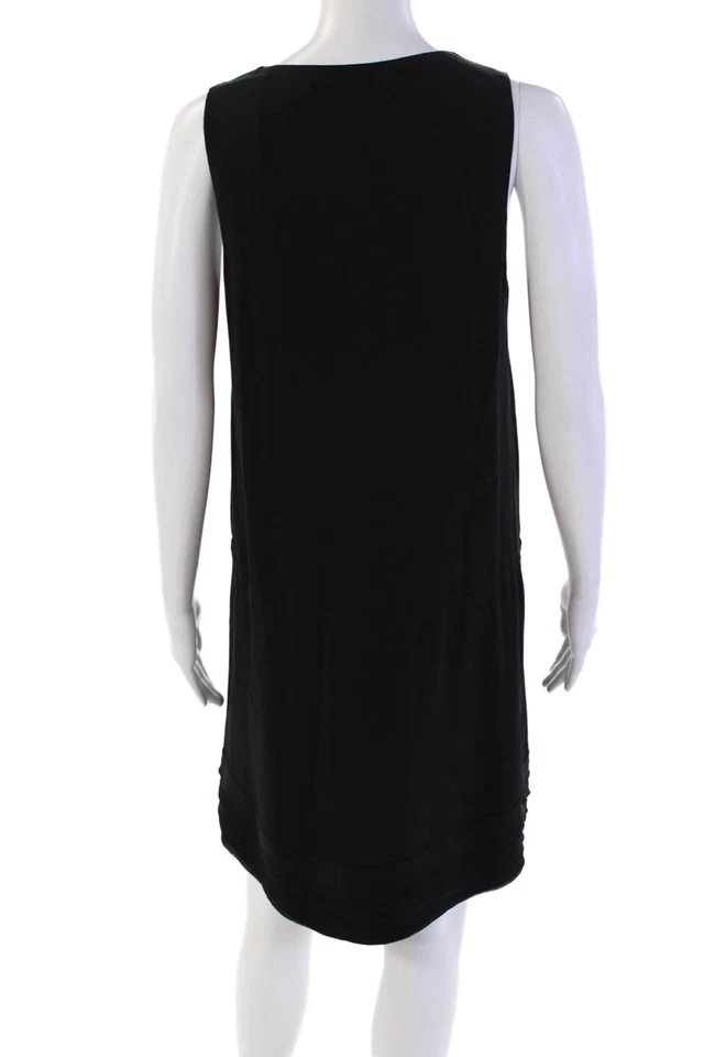 Vestido recto Thakoon Addition para mujer sin mangas cuello en V pintuck seda negro talla 4 Foto 3 de 4