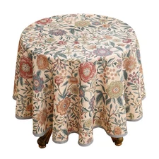 Designer Vintage Linen Round Tablecloth,French Rustic Floral Table Cloth with...