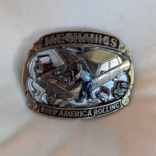 Vintage 1987 Great American Buckle Co. Auto Mechanic Brass Belt Buckle USA Made