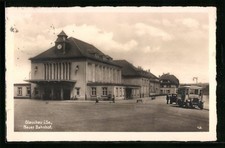 Glauchau i. Sa., bus in front of the new station, postcard 1941 