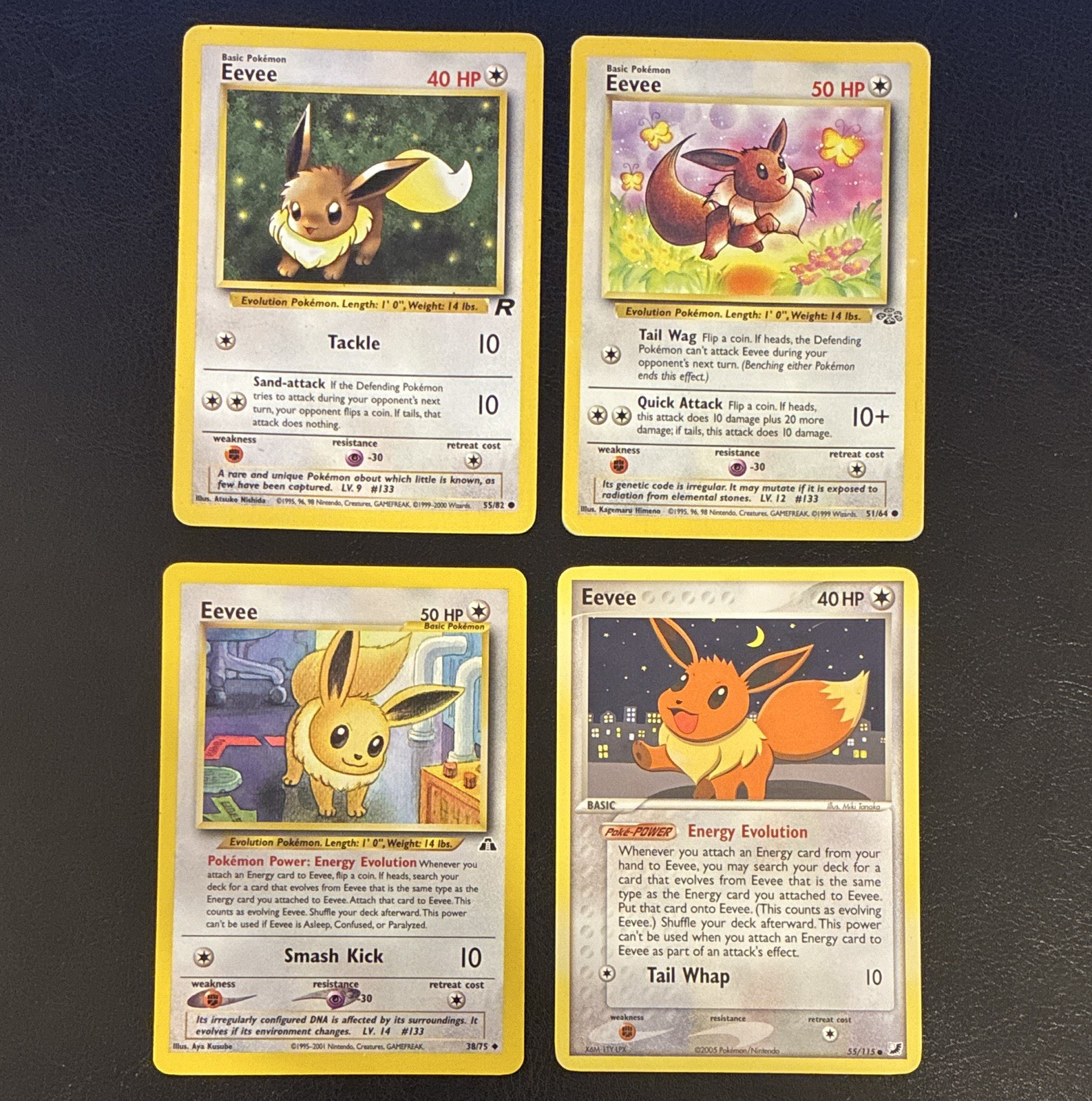 Eevee Pokemon 4-Card Lot (55/82, 51/64, 55/115, 38/75) - Lightly/Moderately Play