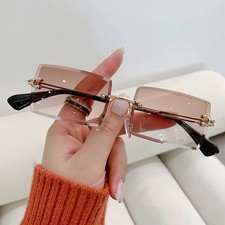 Luxury Brand Rectangle Ladies Sunglasses Women Rimless Square Sun Glasses for Wo