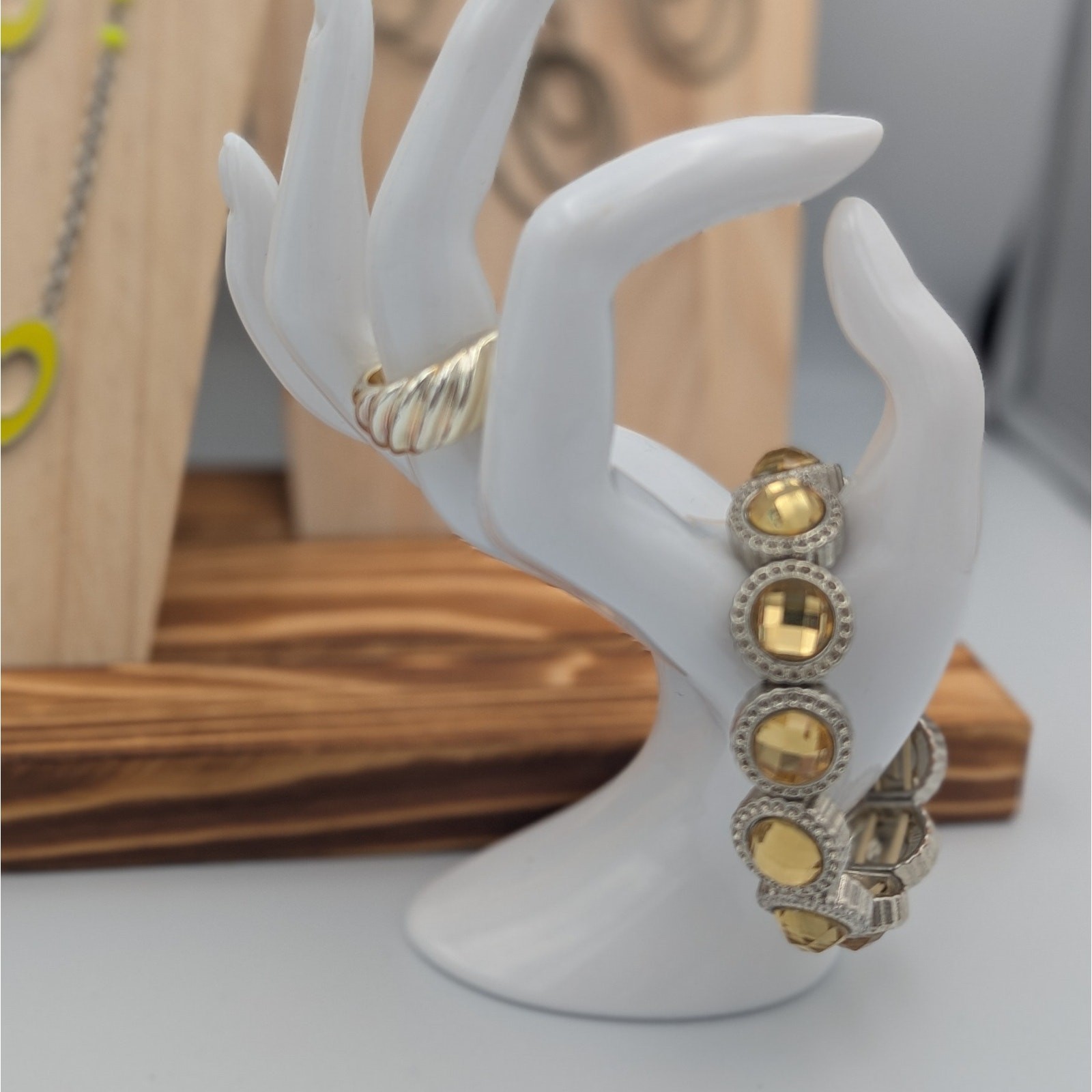 Modern Silver & Chartreuse Statement Jewelry Lot … - image 2