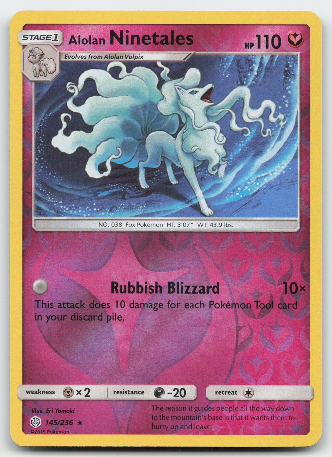 Alolan Ninetales SM - Cosmic Eclipse 145/236 Holo Rare Fairy Reverse Holo LP