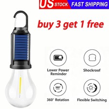 LED Solar Powered Hanging Light Bulb 3Modes Outdoor Tent Camping Lamp Waterproof