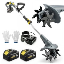 Outsunny Cordless Tiller, 18V Garden Rotavator with 2 x 4Ah Batteries