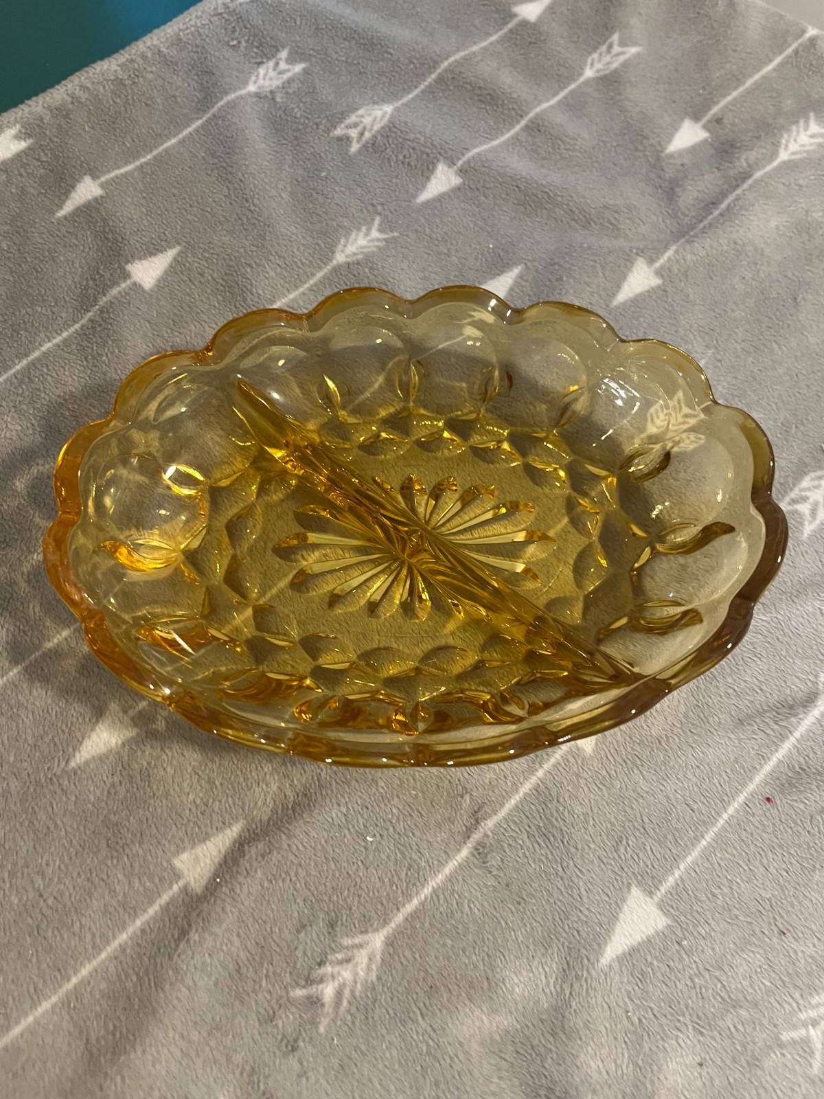 Anchor Hocking Divided Oval Relish Dish, Fairfield Pattern, Amber!