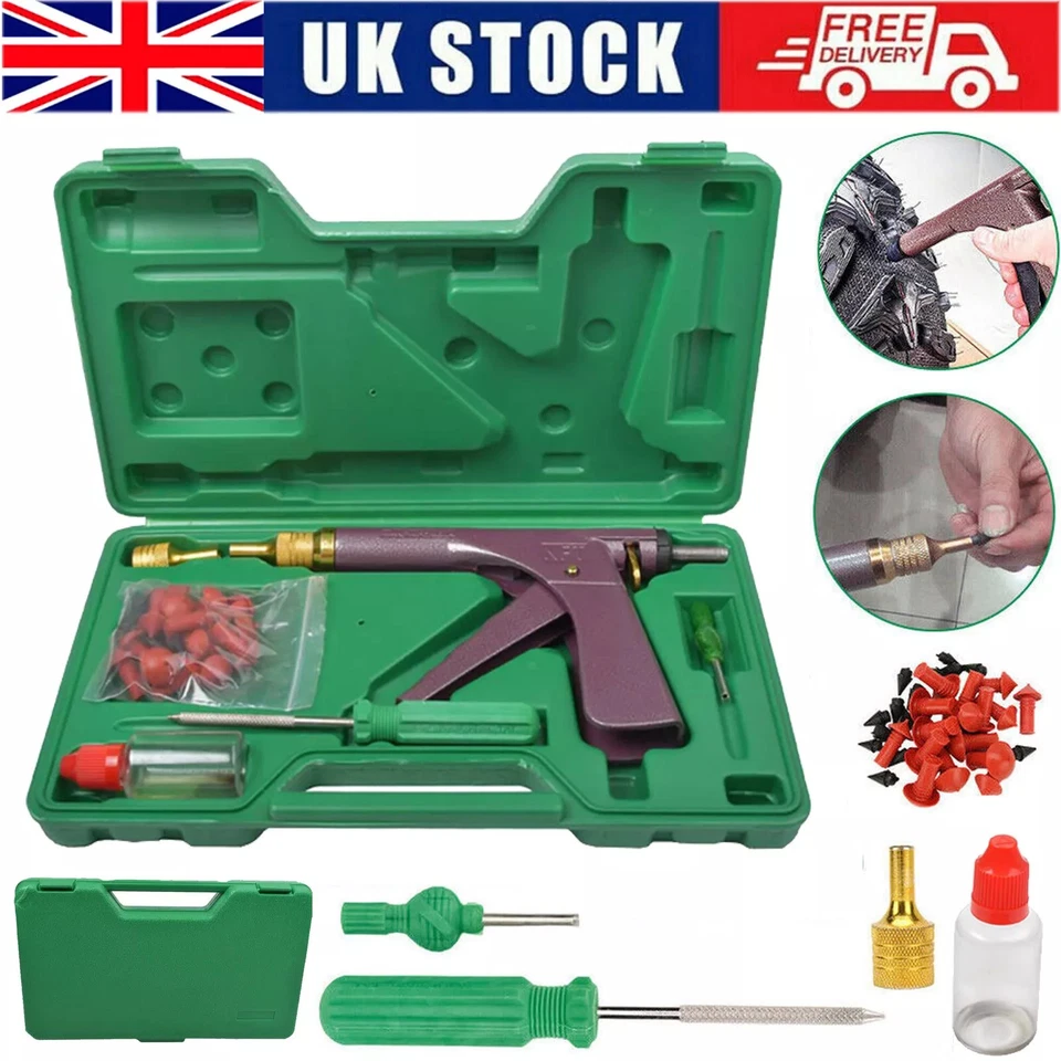 Tubeless Tire Wheel Tyre Repair Kit Mushroom Plugs Vacuum Gun Nozzles Motorcycle - Image 2 of 4