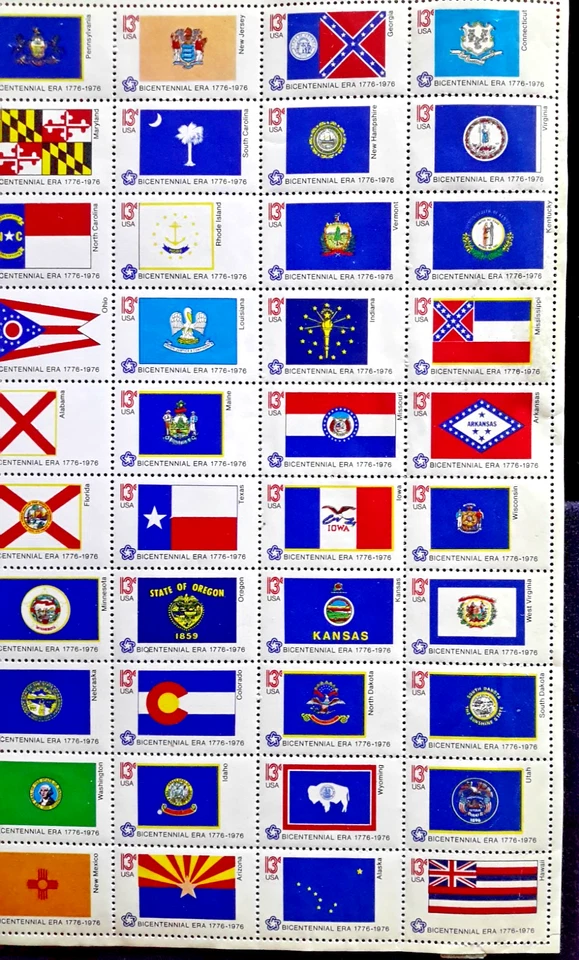US Stamp Block of 50,Cat Scott #1633-1682 State Flags, Block Plate,ME ,ZIP Block - Image 2 of 4