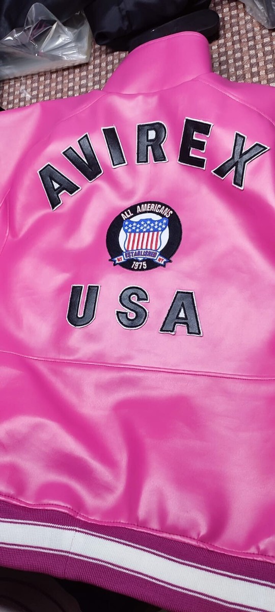 AVIREX ピンク レザーライダースジャケット Mens Avirex Pink Real Bomber American Flight Faux Leather Jacket