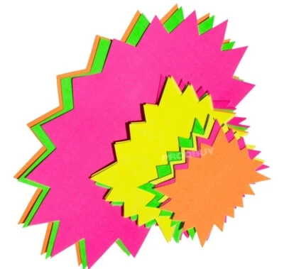 50 Neon Cards Fluorescent Stars Flash Price Display Tags Flourescent Labels Shop
