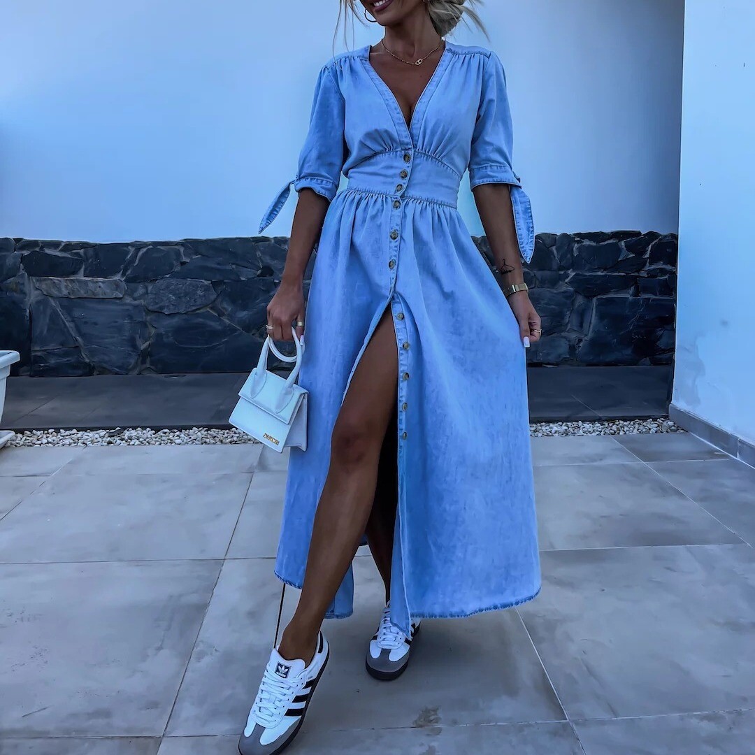 sexy blue jean dress Frenchy Blue Denim Dress: Perfectly Sexy and Stretchy for Women Canary Houze