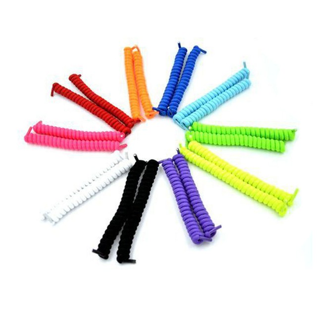 CURLY ELASTIC NO TIE SINGLE COLOUR SHOELACES SHOE LACES eBay