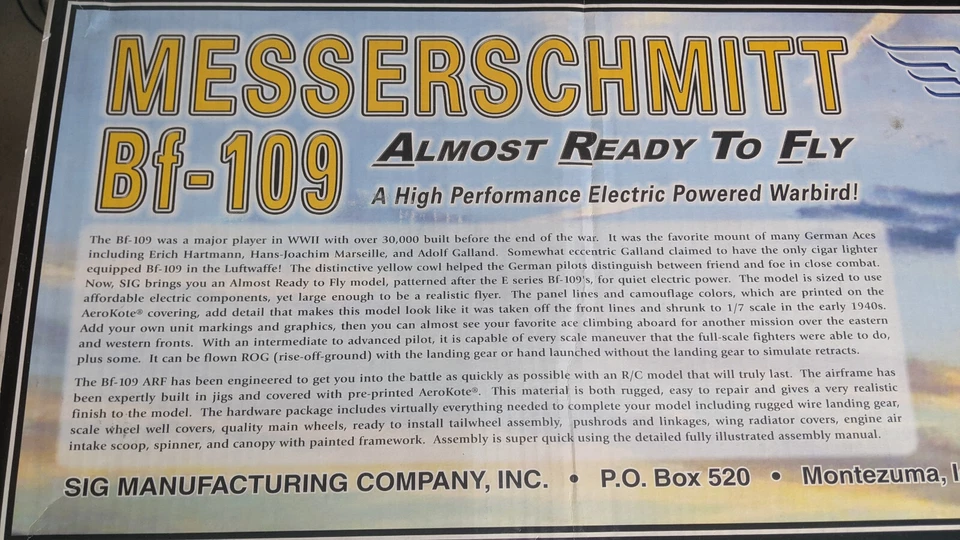 SIG Messerschmitt Bf-109 Giant Scale WW2 ARF Plane Kit 48" WS - New in Box - Image 2 of 4