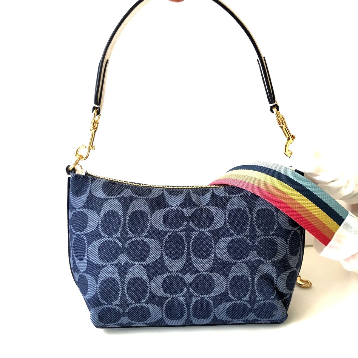 Coach Dempsey Shoulder Bag Signature Jacquard Denim Blue