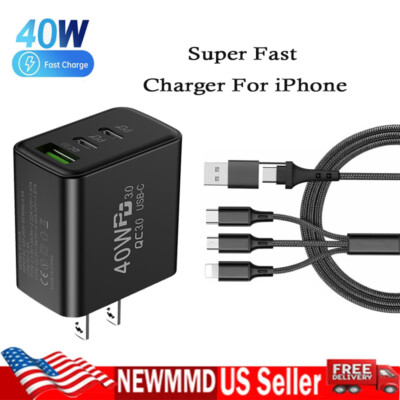 6A Multi Charging Cable 3 in 2 Multiple Fast Charger For iPhone 17 16 15 Pro Max