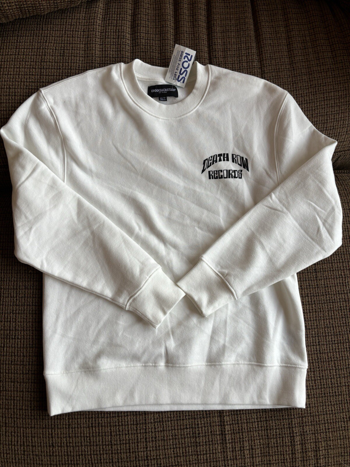 FILA Crooks & Castles Death Row Records Fleece Crew Shirt Snoop Dogg Ivory XS Nuova con etichette!