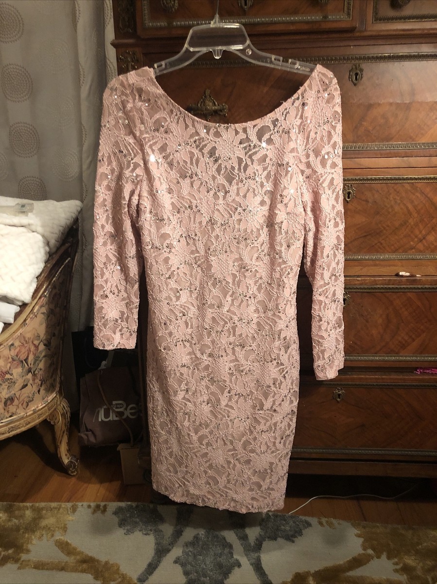 Robe Cocktail Rose En Dentelle Et Paillettes JS Collection - Taille 6, Neuve Sans étiquettes, Pour Soirée