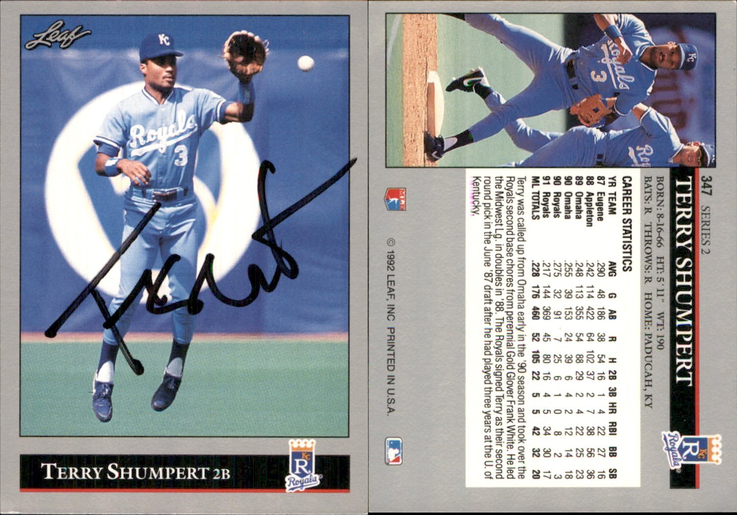 Terry Shumpert Signed 1992 Leaf #347b Card Kansas City Royals Auto AU