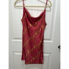 Urban Outfitters Pink & Brown Floral Satin Cowl Neck Mini Dress Size Small