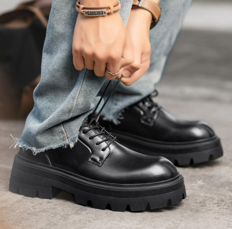 Mens Black Punk Lace Up Derby Shoes Thick Sold Loafers Office