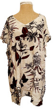 MIMOSKA Silky V Neck Ruffle Sleeve Beige Floral Top Blouse Ladies S ize 24 NEW