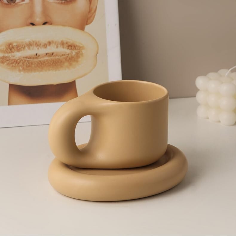 Juego de tazas y platillos, gordita linda taza y platillo de cerámica para té, café y hogar