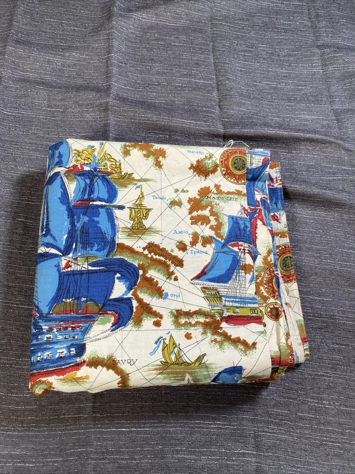 Fabric World Map   Ship  1  Yard MCM Sail Lion Camel Compass Barbaria Asia Italy - Image 3 of 4