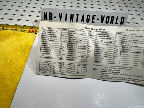 Mercedes 01 W208 CLK320 cabriolet under hood fuse designation US OEM 1 Sheet - Picture 6 of 17