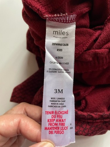Miles Infant Baby Girl Dark Red Long Sleeve Bodysuit 3 Months Ruffle Heart Patte - Picture 11 of 11