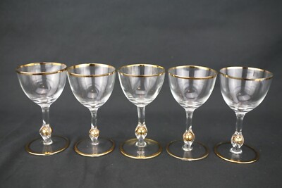 Vintage (1950er) 5 Jozef Stanik, Golden Zuzana, Gold Kugel Stiel Likör Gläser
